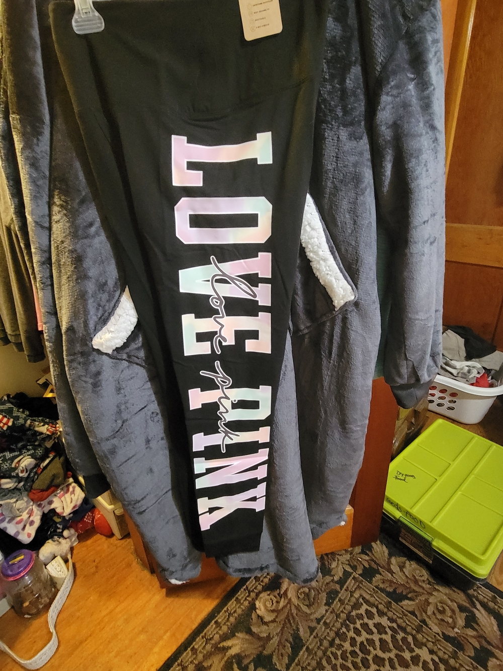 PINK Victoria's Secret Black Track Joggers with Pastel Logo